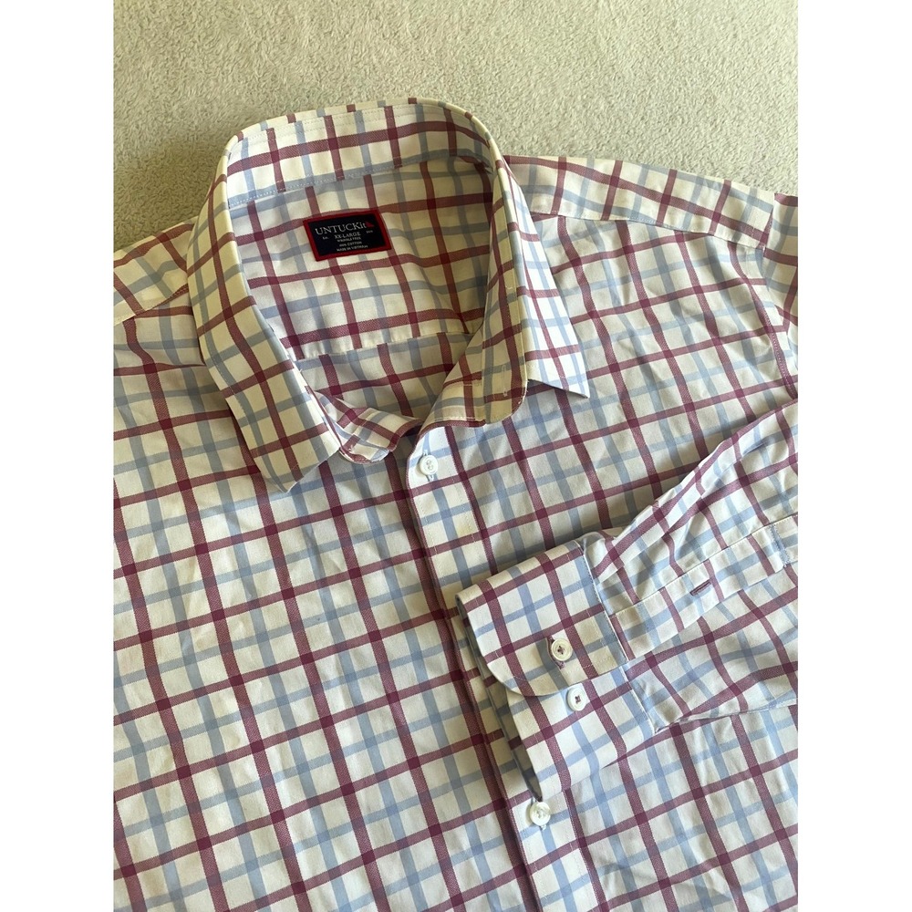 UNTUCKit Cantaberra Shirt Mens 2XL Light Blue Berry Check Wrinkle Free Button Up